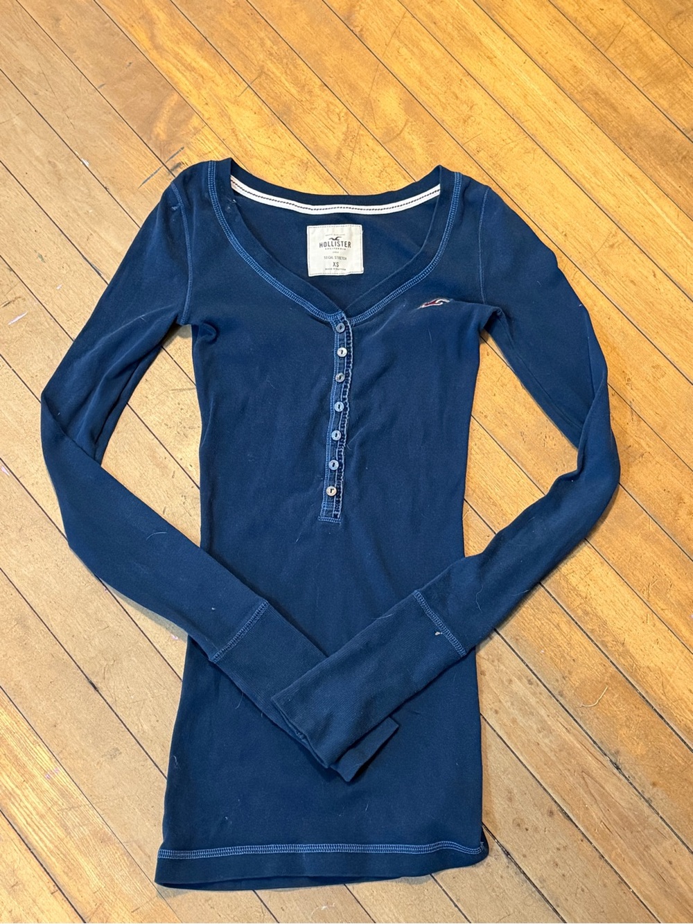 VTG Hollister Navy Button-Front Henley Top
